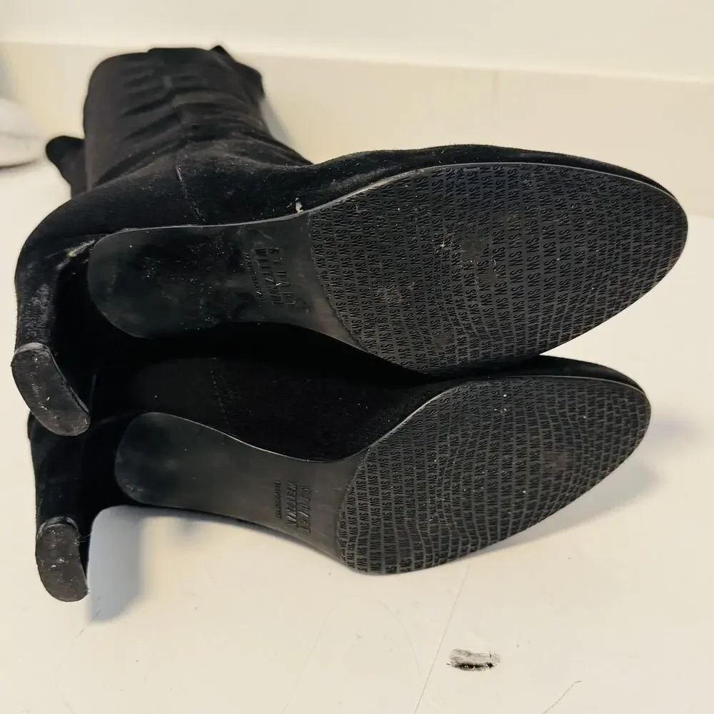 Stuart Weitzman Boots Womens 8 Black Suede Over The Knee Sock Stretch Heel